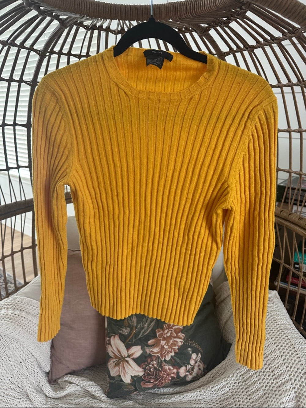 Gucci Women's Ribbed Crewneck Sweater - Mustard Yellow